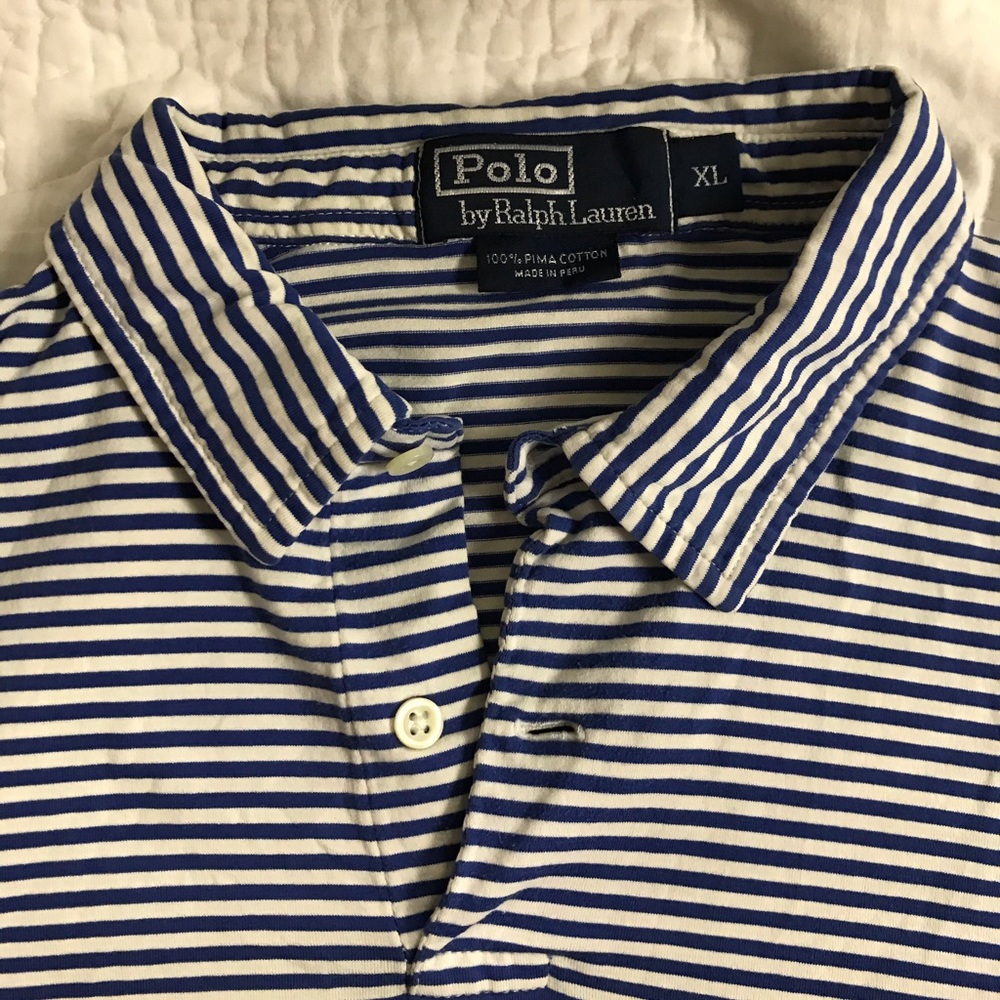 Men’s Ralph Lauren Polo w/ blue and white stripes